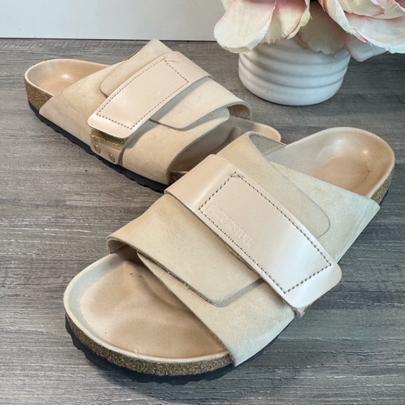 Birkenstock Kyoto New Beige Nubuck Slide Sandals size EU38/US7-8 EUC $160 - Picture 4 of 15